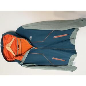 The North Face Men's Hoodie - Turquise Blue and light Green with Orange Accents